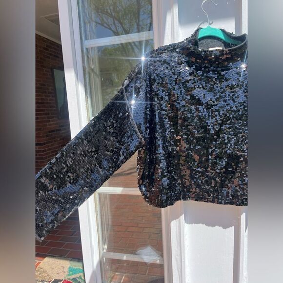 Anthropologie The Alani Cashmere Mock-Neck Sweater by Pilcro Sequin Edition NWT - Picture 13 of 16